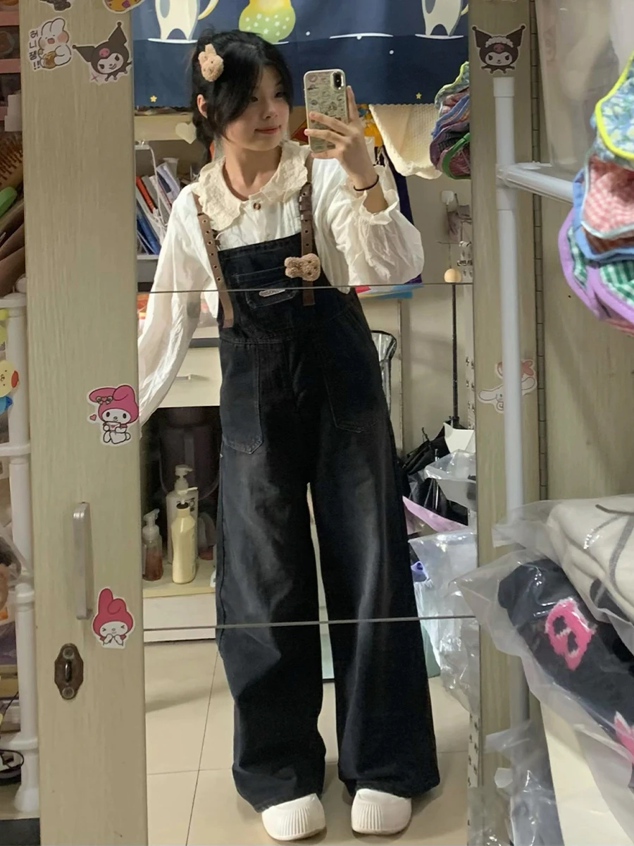 American Style Anti-Wrinkle Black Denim Overalls Women's Loose Fit Autumn Winter New Small Size Workwear Utility Belted Pants
American Style Anti-Wrinkle Black Denim Overalls Women's Loose Fit Autumn Winter New Small Size Workwear Utility Belted Pants