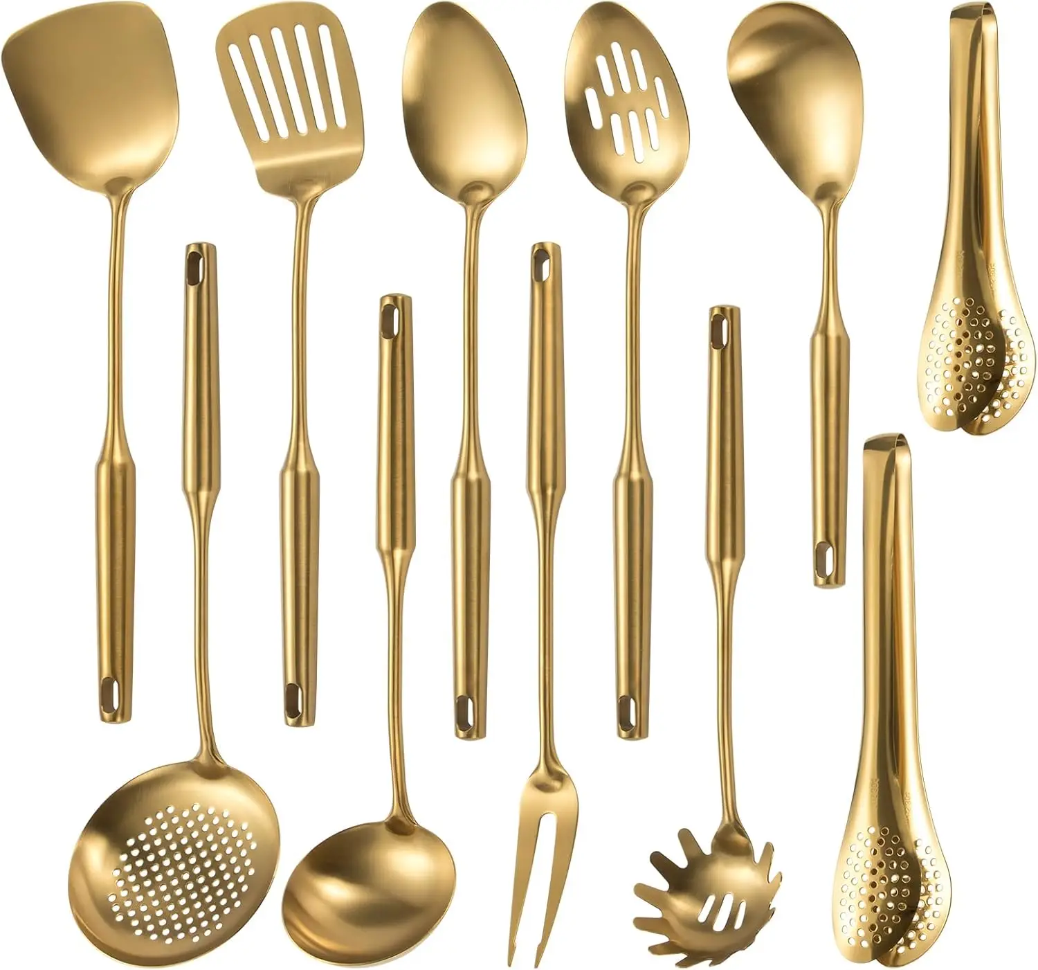 11-Piece Matte Gold Stainless Steel Kitchen Utensil Set with Spatula, Spoon, Ladle, Dishwasher Safe
11-Piece Matte Gold Stainless Steel Kitchen Utensil Set with Spatula, Spoon, Ladle, Dishwasher Safe