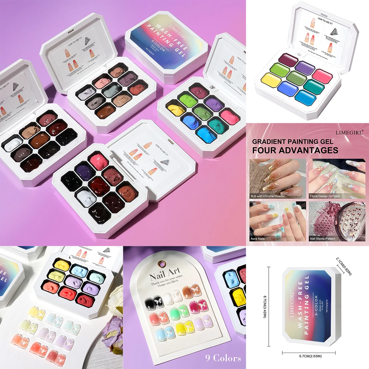 LIMEGIRL Gradient Painting Gel 9 Colors Rouge Nine Palace Box Ombre Gel Nail Polish for Ombre Nails French Manicure DIY Nail Art
LIMEGIRL Gradient Painting Gel 9 Colors Rouge Nine Palace Box Ombre Gel Nail Polish for Ombre Nails French Manicure DIY Nail Art