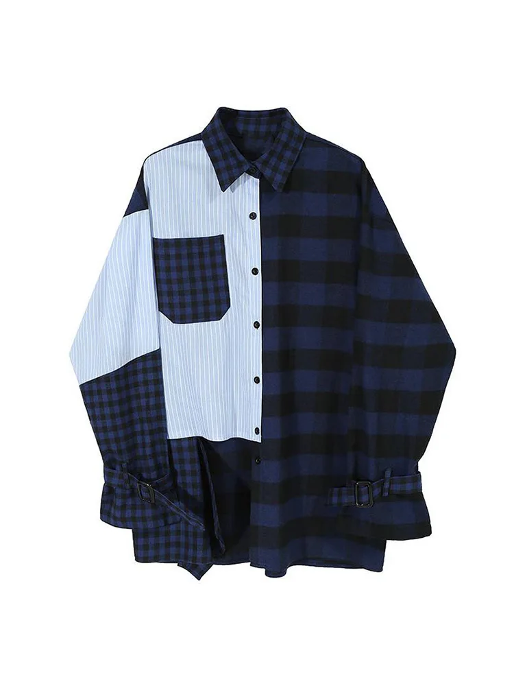 Women Blue Lattice Big Pocket Spliced Blouse New Lapel Long Sleeve Loose Fit Shirt Fashion Autumn
Women Blue Lattice Big Pocket Spliced Blouse New Lapel Long Sleeve Loose Fit Shirt Fashion Autumn