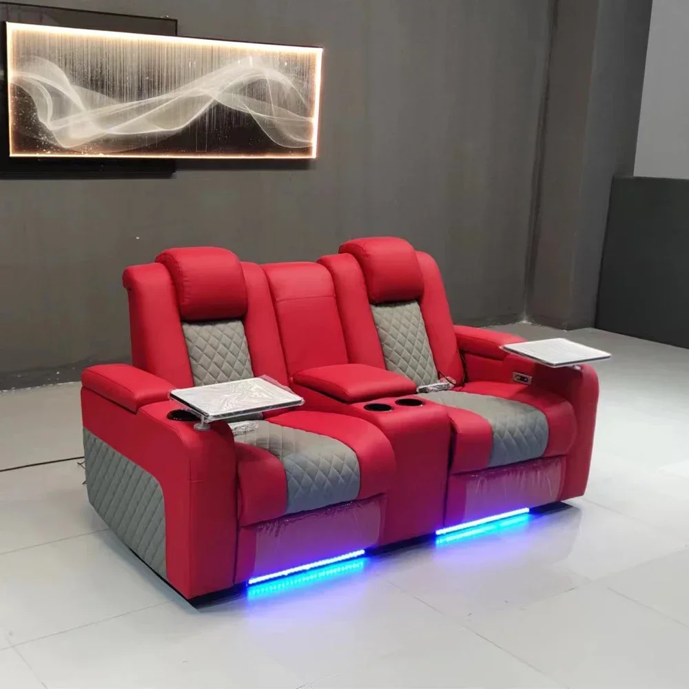 Power Reclining Home Theater Sofa – Dual Motor Genuine Leather Recliner Couch with Massage, USB, Refridgeration Cup Holders
Power Reclining Home Theater Sofa – Dual Motor Genuine Leather Recliner Couch with Massage, USB, Refridgeration Cup Holders