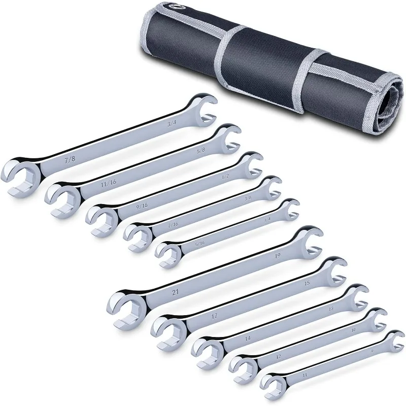 10-Piece Complete Metric and SAE Flare Nut Wrench Set with Pouch | Metric 9mm - 21mm, Inch 1/4” - 7/8”
10-Piece Complete Metric and SAE Flare Nut Wrench Set with Pouch | Metric 9mm - 21mm, Inch 1/4” - 7/8”