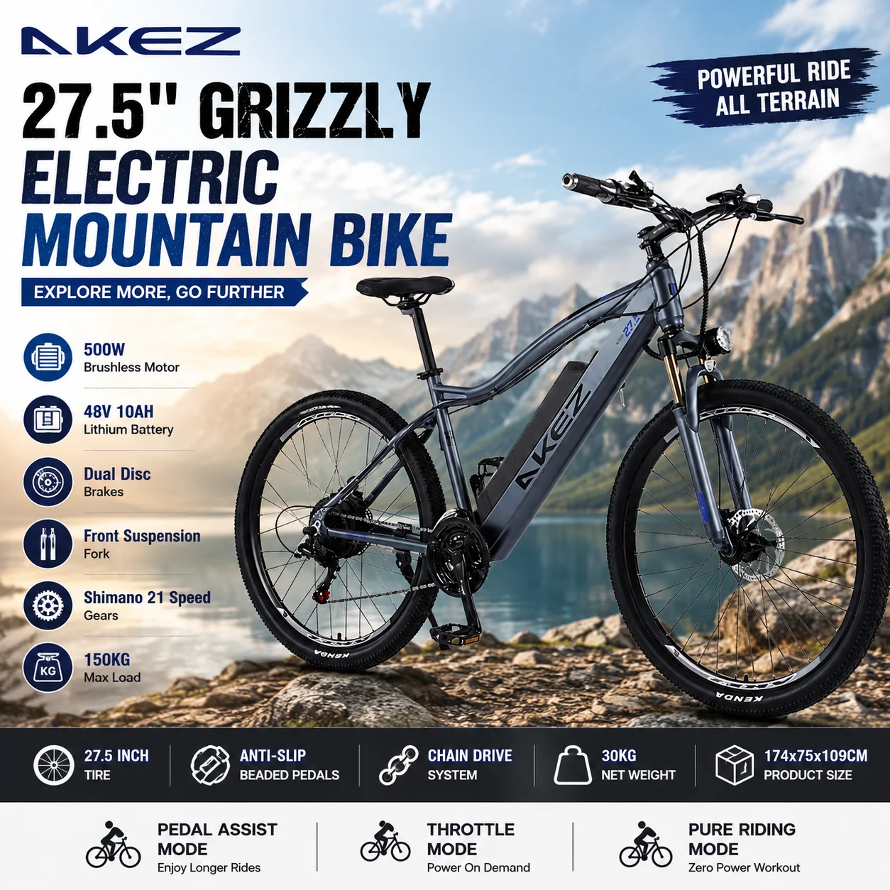 AKEZ E-Bike 27.5 Inch Electric Bicycle 500W Brushless Motor 48V 10Ah Lithium Battery Shimano 21 Speed Mountain E-Bike Adult
AKEZ E-Bike 27.5 Inch Electric Bicycle 500W Brushless Motor 48V 10Ah Lithium Battery Shimano 21 Speed Mountain E-Bike Adult