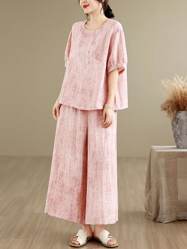Casual Cotton Linen Short Sleeve Two-Piece Set Women's Loose Wide Leg Pants Summer Fashionable Loose Fit round Neck Top
Casual Cotton Linen Short Sleeve Two-Piece Set Women's Loose Wide Leg Pants Summer Fashionable Loose Fit round Neck Top