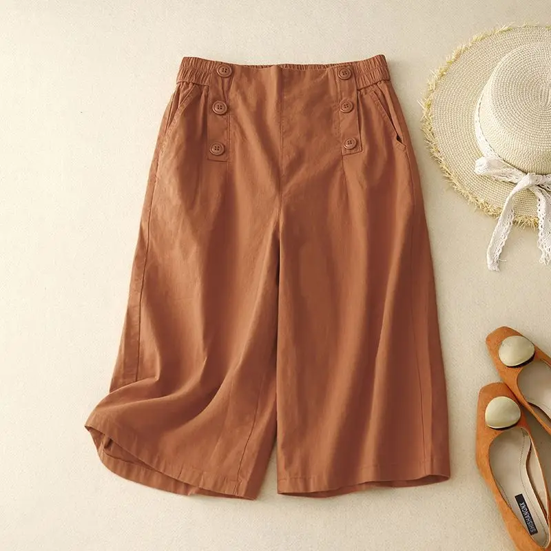Retro Straight Women's Pants Summer Loose Linen Wide-leg Cropped Pants Double Breasted Design Cotton Solid Color Women's Shorts
Retro Straight Women's Pants Summer Loose Linen Wide-leg Cropped Pants Double Breasted Design Cotton Solid Color Women's Shorts