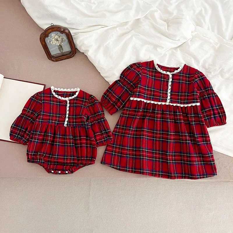 Girls' Sisters Outfit Girls' Red Plaid Bodysuit Spring New Style Children's Long Sleeve Dress Kid's One Piece Clothes
Girls' Sisters Outfit Girls' Red Plaid Bodysuit Spring New Style Children's Long Sleeve Dress Kid's One Piece Clothes