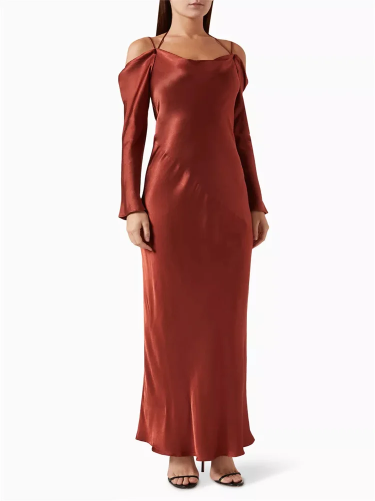 Hot Selling Off Shoulder Neckline Long Sleeves Straight Satin Evening Dress Elegant Back Zipper Floor Length Gown For Women 2024
Hot Selling Off Shoulder Neckline Long Sleeves Straight Satin Evening Dress Elegant Back Zipper Floor Length Gown For Women 2024
