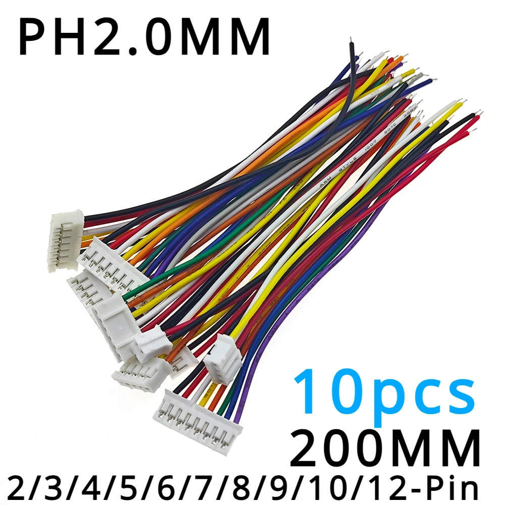 10pcs Micro JST Mini 2.0 PH 2/3/4/5/6/7/8/9/10/12-Pin Connector Plug with Wires Cables 200MM 26AWG
10pcs Micro JST Mini 2.0 PH 2/3/4/5/6/7/8/9/10/12-Pin Connector Plug with Wires Cables 200MM 26AWG