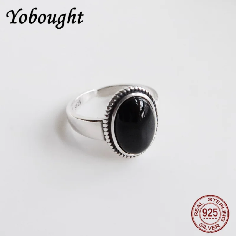 Retro 925 Sterling Silver Ring Women's Oval Natural Black Agate Black Stone Open Ring
Retro 925 Sterling Silver Ring Women's Oval Natural Black Agate Black Stone Open Ring