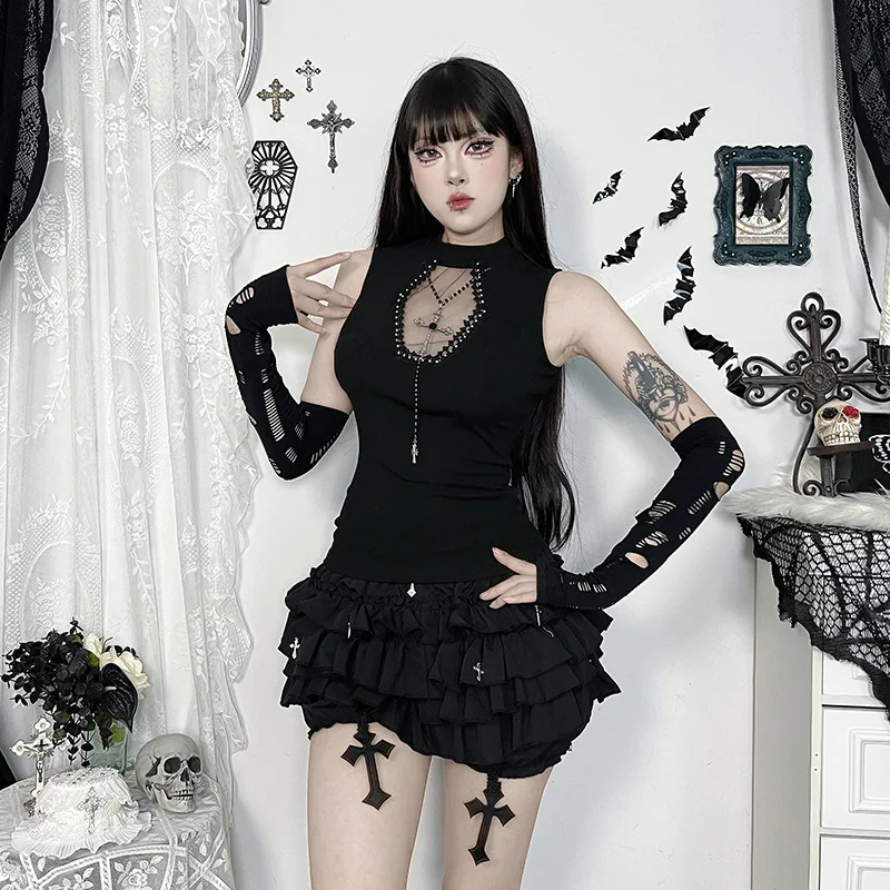 Harajuku Cross Embroidery Hollow T-shirt for Women with Waist Vest Subculture Millennial Hot Girl Slim Top 2025 Summer New Style
Harajuku Cross Embroidery Hollow T-shirt for Women with Waist Vest Subculture Millennial Hot Girl Slim Top 2025 Summer New Style