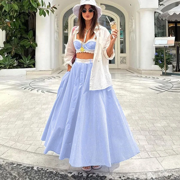 Women's 2 Piece Set Summer Fashion Lace Trim Bralette Back Tie Crop Top High Waist Flared Long Skirt Sweet Vacation Outfit
Women's 2 Piece Set Summer Fashion Lace Trim Bralette Back Tie Crop Top High Waist Flared Long Skirt Sweet Vacation Outfit