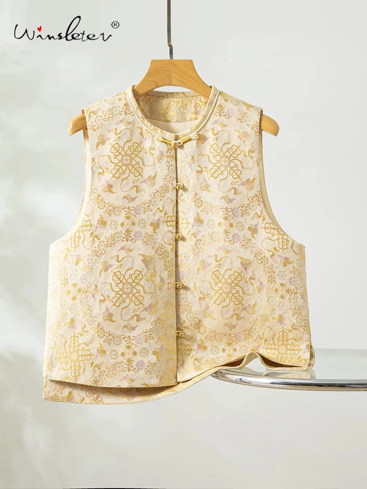 Winsleter-100%Real Silk Song Brocade Elegant Vest Coat, O Neck Geometry, Women New Chinese Style Waistcoat, 2026 Summer C65636CC
Winsleter-100%Real Silk Song Brocade Elegant Vest Coat, O Neck Geometry, Women New Chinese Style Waistcoat, 2026 Summer C65636CC
