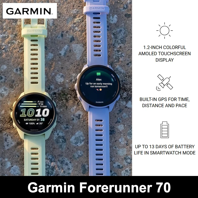 Garmin Forerunner 70 GPS Running Smartwatch Advanced Training Metrics and Recovery Insights Up to 13 Days of Battery Life
Garmin Forerunner 70 GPS Running Smartwatch Advanced Training Metrics and Recovery Insights Up to 13 Days of Battery Life