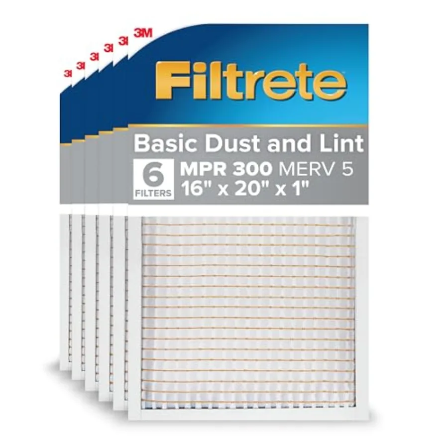 16 x 20 x 1 Air Filter, MERV 5, 6-Pack, AC Furnace HVAC, MPR 300 Basic Dust Defense, Pleated Electrostatic, Removes Lint
16 x 20 x 1 Air Filter, MERV 5, 6-Pack, AC Furnace HVAC, MPR 300 Basic Dust Defense, Pleated Electrostatic, Removes Lint