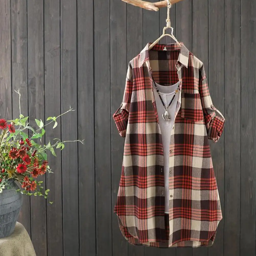 Women Shirt Cardigan AuTumn Long Sleeve Shirt Dress Stylish Plaid Print Patch Pocket Single-breasted Irregular Hem Women Blouse
Women Shirt Cardigan AuTumn Long Sleeve Shirt Dress Stylish Plaid Print Patch Pocket Single-breasted Irregular Hem Women Blouse