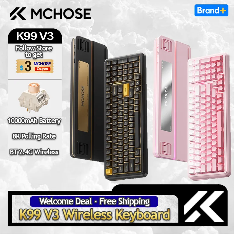 MCHOSE K99 V3 Mechanical Keyboard BT 2.4G Low Latency Wireless Support M HUB Web Driver Dynamic RGB Control Knob 10000mAh
MCHOSE K99 V3 Mechanical Keyboard BT 2.4G Low Latency Wireless Support M HUB Web Driver Dynamic RGB Control Knob 10000mAh