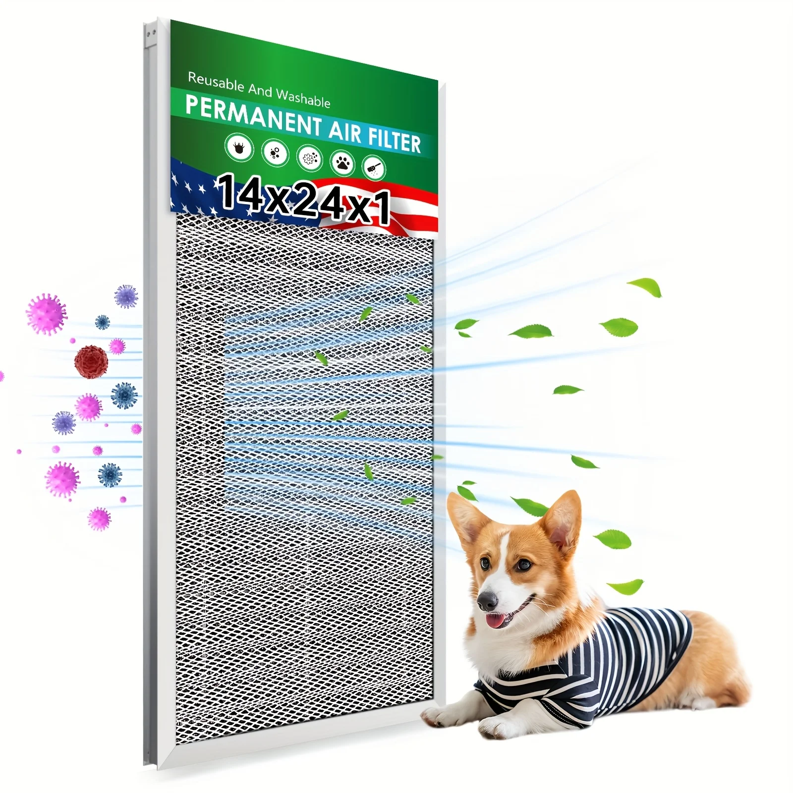 Air Filter Electrostatic Filter Reusable Washable HVAC AC Furnace Filter, MERV 8, Aluminum Frame, Lasts A Lifetime, Healthier Home Or Office.
Air Filter Electrostatic Filter Reusable Washable HVAC AC Furnace Filter, MERV 8, Aluminum Frame, Lasts A Lifetime, Healthier Home Or Office.