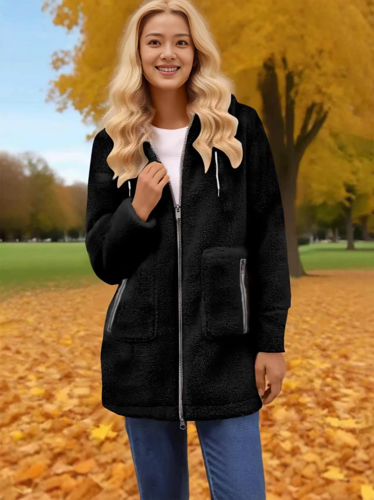 New European and American Style Cross-Border Fashion Autumn and Winter Mid-Length Hooded Coat with Zipper Pockets and Sherpa Lin
New European and American Style Cross-Border Fashion Autumn and Winter Mid-Length Hooded Coat with Zipper Pockets and Sherpa Lin