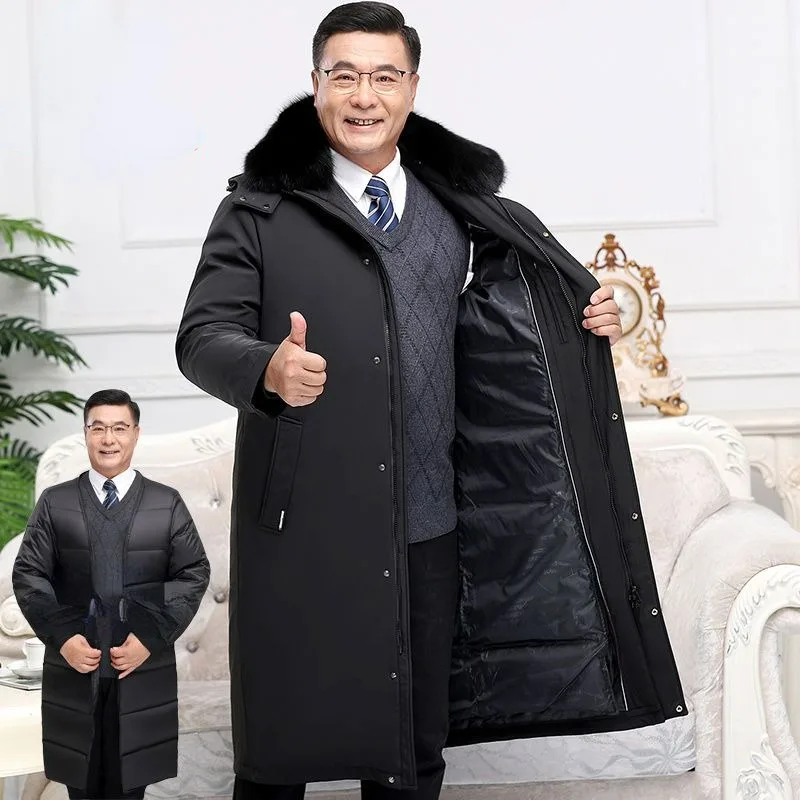 Down Jacket Men Faux Fur Collar Middle-Aged Hooded Long Below Knee Thickening Detachable Liner Dad Loose Warm Coat Thick Parkas
Down Jacket Men Faux Fur Collar Middle-Aged Hooded Long Below Knee Thickening Detachable Liner Dad Loose Warm Coat Thick Parkas