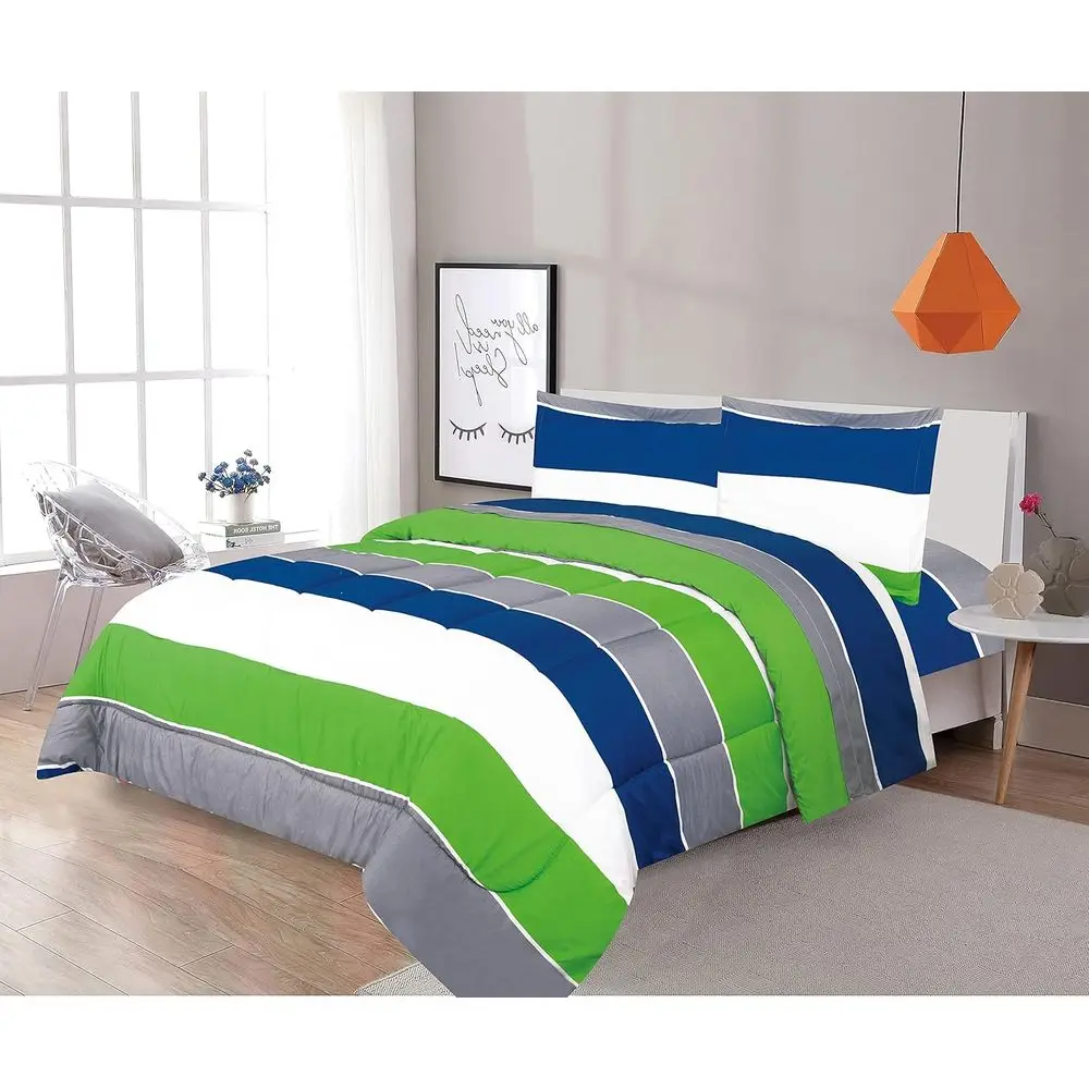 7-Piece Kids' Bedding Set: Stripes in Green, Gray & Blue for Toddler to Queen Size Beds
7-Piece Kids' Bedding Set: Stripes in Green, Gray & Blue for Toddler to Queen Size Beds