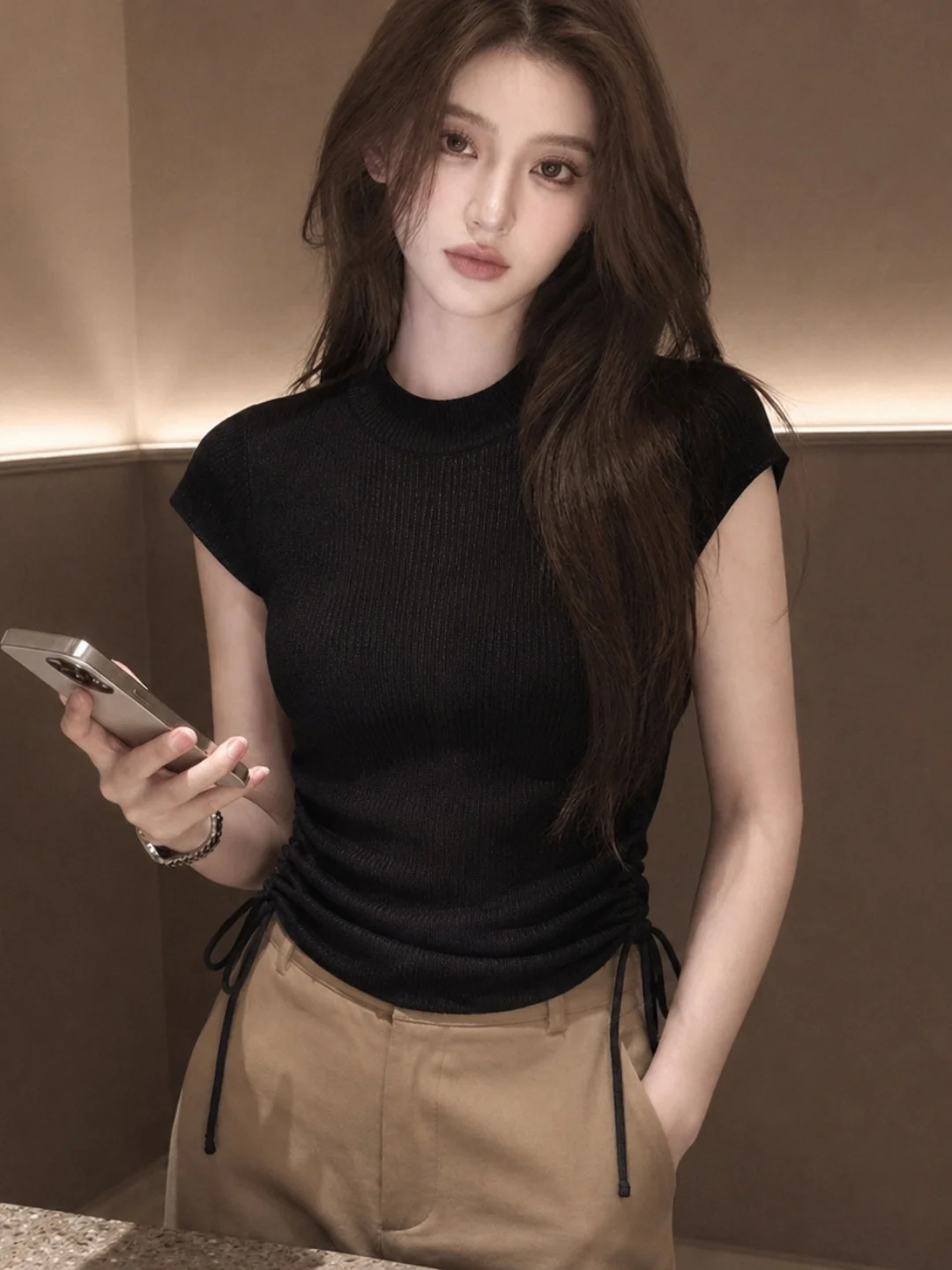 Summer Elegant Comfortable Ice Silk Knitted Sweater Drawstring Slim Fit Pure Color Versatile Casual Style Women's Top
Summer Elegant Comfortable Ice Silk Knitted Sweater Drawstring Slim Fit Pure Color Versatile Casual Style Women's Top