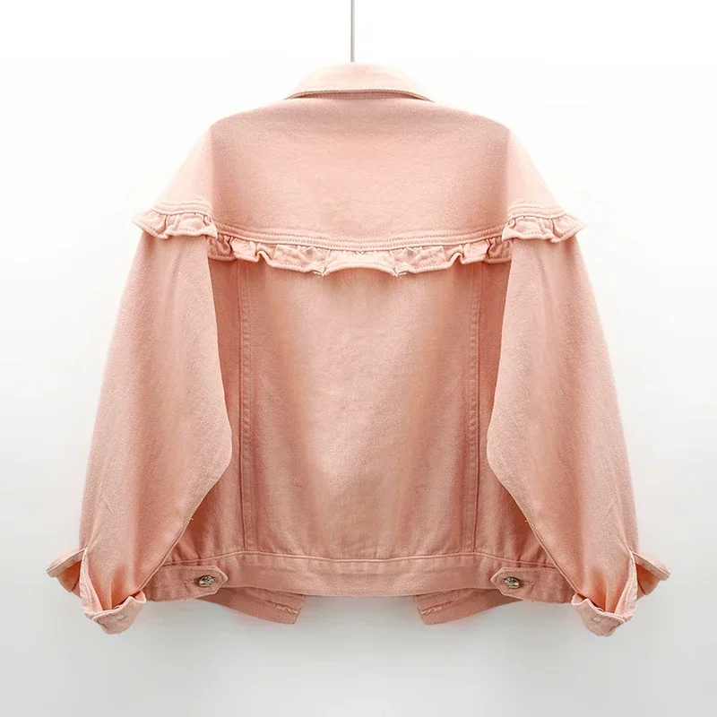 Spring Autumn Ruffles Denim Jacket Women Pink Long Sleeve Cowboy Outerwear Korean Loose Short Student Jeans Jacket Coat Female
Spring Autumn Ruffles Denim Jacket Women Pink Long Sleeve Cowboy Outerwear Korean Loose Short Student Jeans Jacket Coat Female