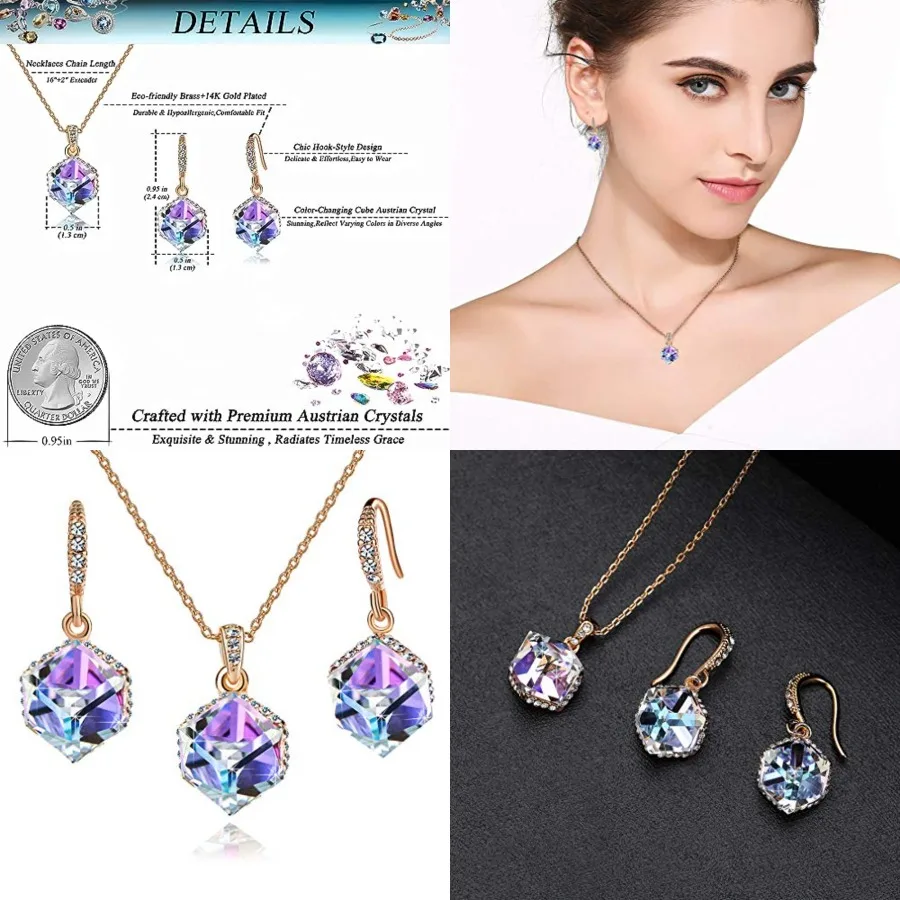 Colorful Cubic Austrian Crystal Pendant Necklace Earrings for Women 14K Gold Plated Hypoallergenic Jewelry Set
Colorful Cubic Austrian Crystal Pendant Necklace Earrings for Women 14K Gold Plated Hypoallergenic Jewelry Set