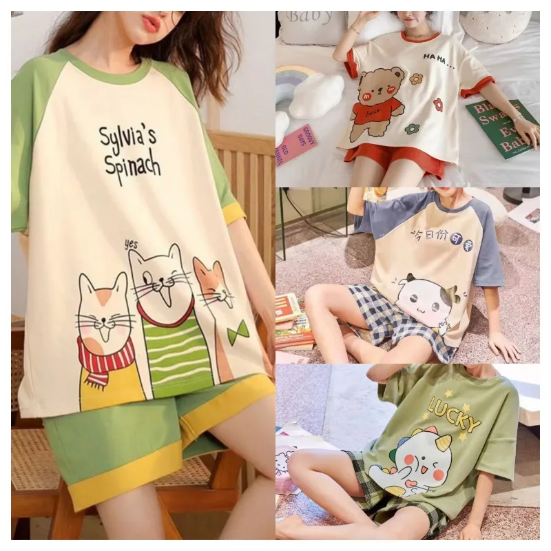 Two Sets of Women's Summer Pajamas Short-Sleeved Shorts Set Cartoon Cute Casual Clashing Homewear School Sleepwear Loungewear
Two Sets of Women's Summer Pajamas Short-Sleeved Shorts Set Cartoon Cute Casual Clashing Homewear School Sleepwear Loungewear
