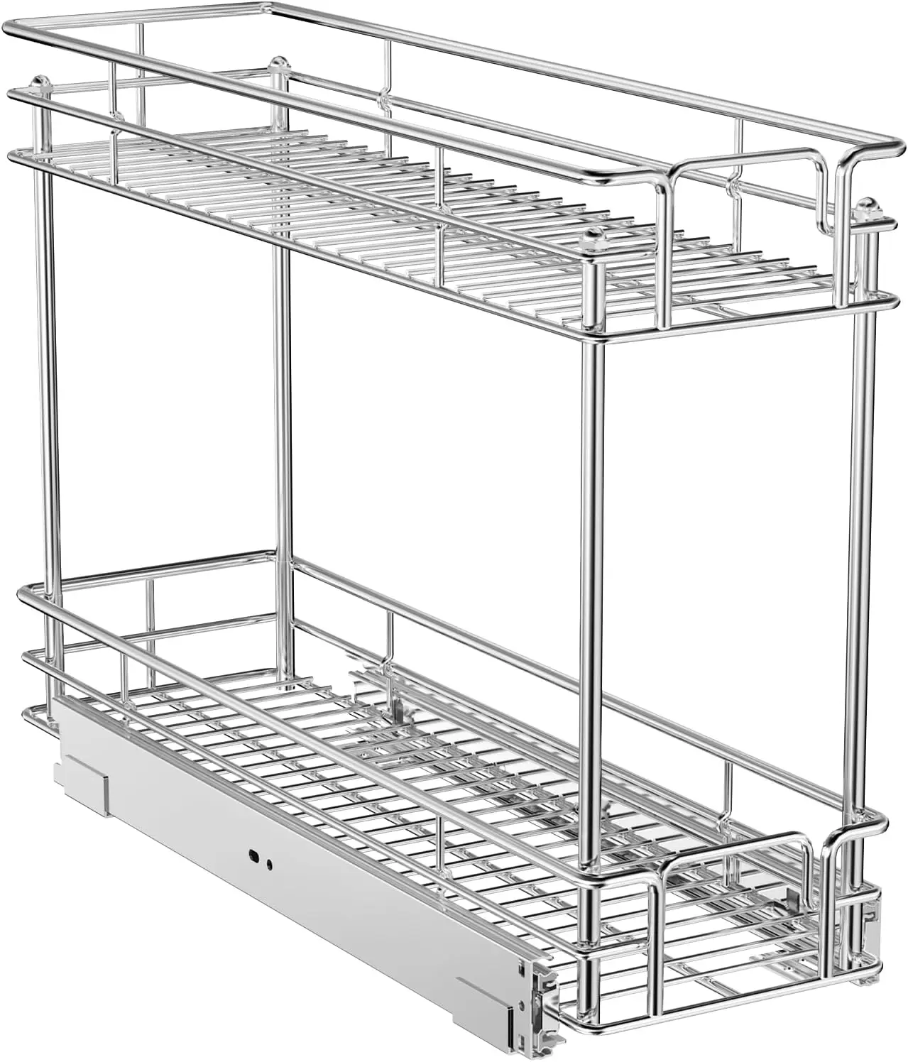 2-Tier Pull Out Cabinet Organizer for Narrow Cabinets, 8.5"W x 21.5"D, Chrome Kitchen Storage Shelf
2-Tier Pull Out Cabinet Organizer for Narrow Cabinets, 8.5"W x 21.5"D, Chrome Kitchen Storage Shelf