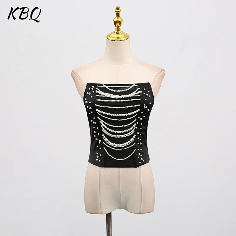 KBQ Solid Spliced Pearl Chain Short Tank Top for Women Stapless Sleevless Patchwork Zipper Slimming Backless Vest Female Style
KBQ Solid Spliced Pearl Chain Short Tank Top for Women Stapless Sleevless Patchwork Zipper Slimming Backless Vest Female Style