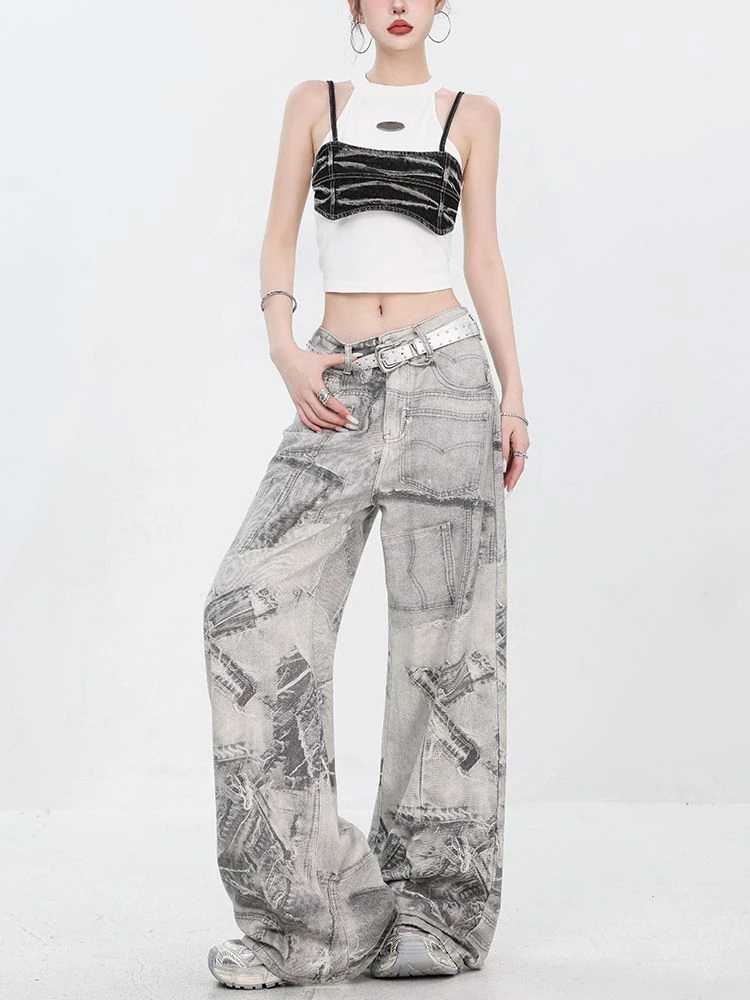 Women's Unique Print Patterns Tie Dye Jeans Fashion Streetwear Denim Trousers Vintage Female Fashion Baggy Pants Street Clothes
Women's Unique Print Patterns Tie Dye Jeans Fashion Streetwear Denim Trousers Vintage Female Fashion Baggy Pants Street Clothes