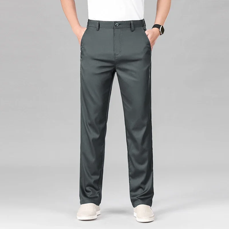Straight Men's Pants Summer Thin Lyocell Fabric Baggy Trousers Male Classic High-quality Brand Clothing Gray Black Pants
Straight Men's Pants Summer Thin Lyocell Fabric Baggy Trousers Male Classic High-quality Brand Clothing Gray Black Pants