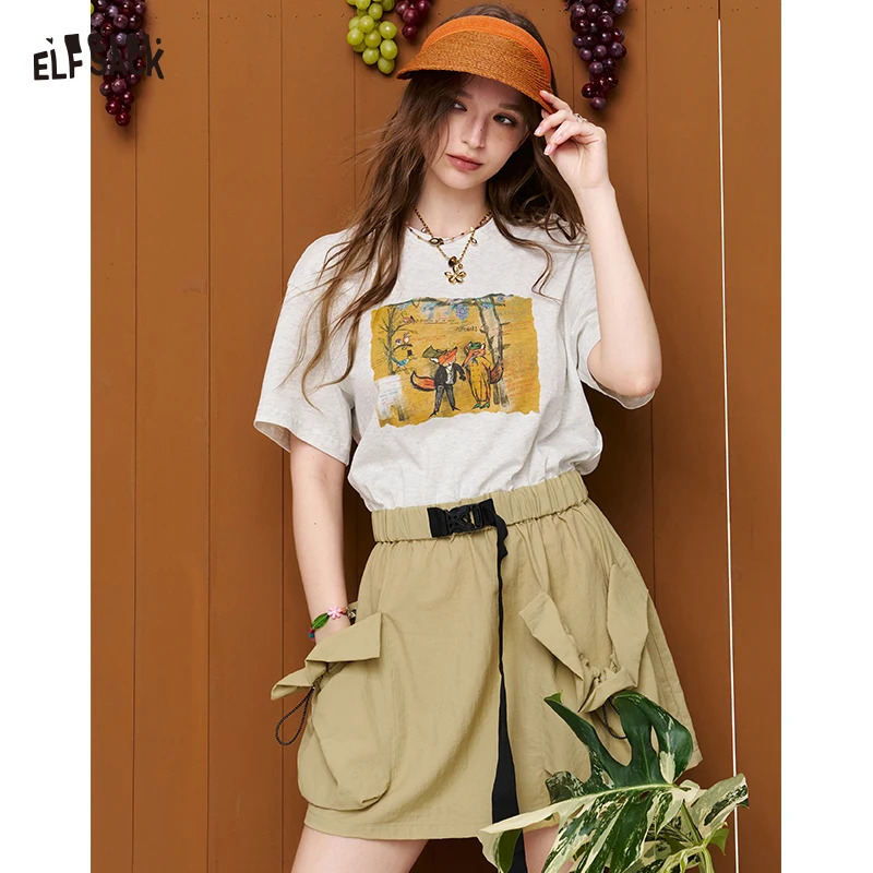 ELFSACK Cartoon Fox Print Cargo Dress, Short Sleeve T-Shirt Style Dress with Elastic Waist & Pockets
ELFSACK Cartoon Fox Print Cargo Dress, Short Sleeve T-Shirt Style Dress with Elastic Waist & Pockets