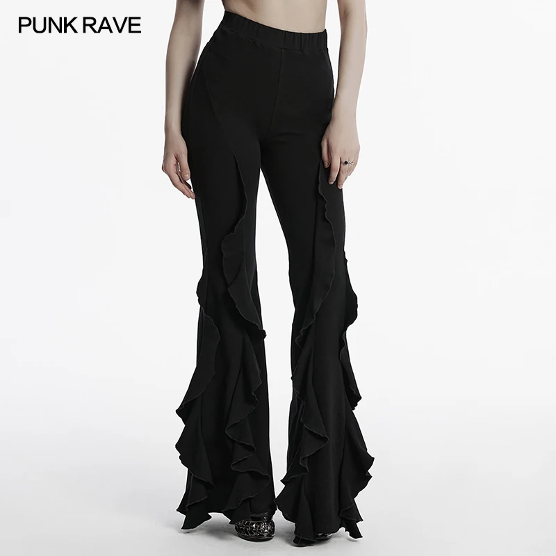 PUNK RAVE Women's Gothic Daily Elastic Knitted Flared Pants Retro Ruffled Edge Fish Tail Legs Personalized Trousers Black
PUNK RAVE Women's Gothic Daily Elastic Knitted Flared Pants Retro Ruffled Edge Fish Tail Legs Personalized Trousers Black