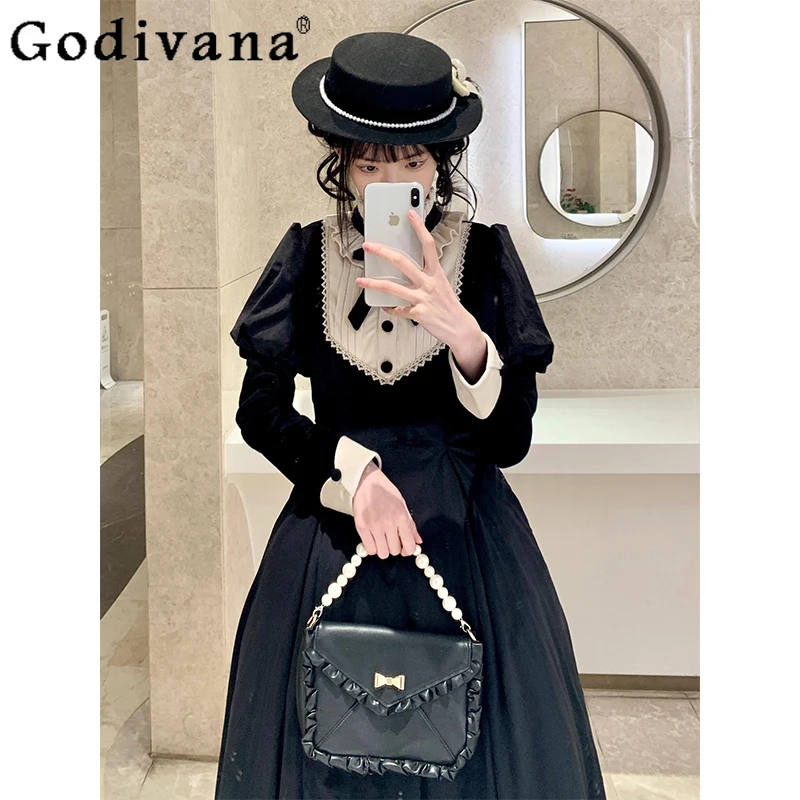 Dark Style Elegant Luxurious Japanese Original Lolita Dress Long Sleeve Doll Collar Velvet Slim Fit Elegant Dress for Women
Dark Style Elegant Luxurious Japanese Original Lolita Dress Long Sleeve Doll Collar Velvet Slim Fit Elegant Dress for Women