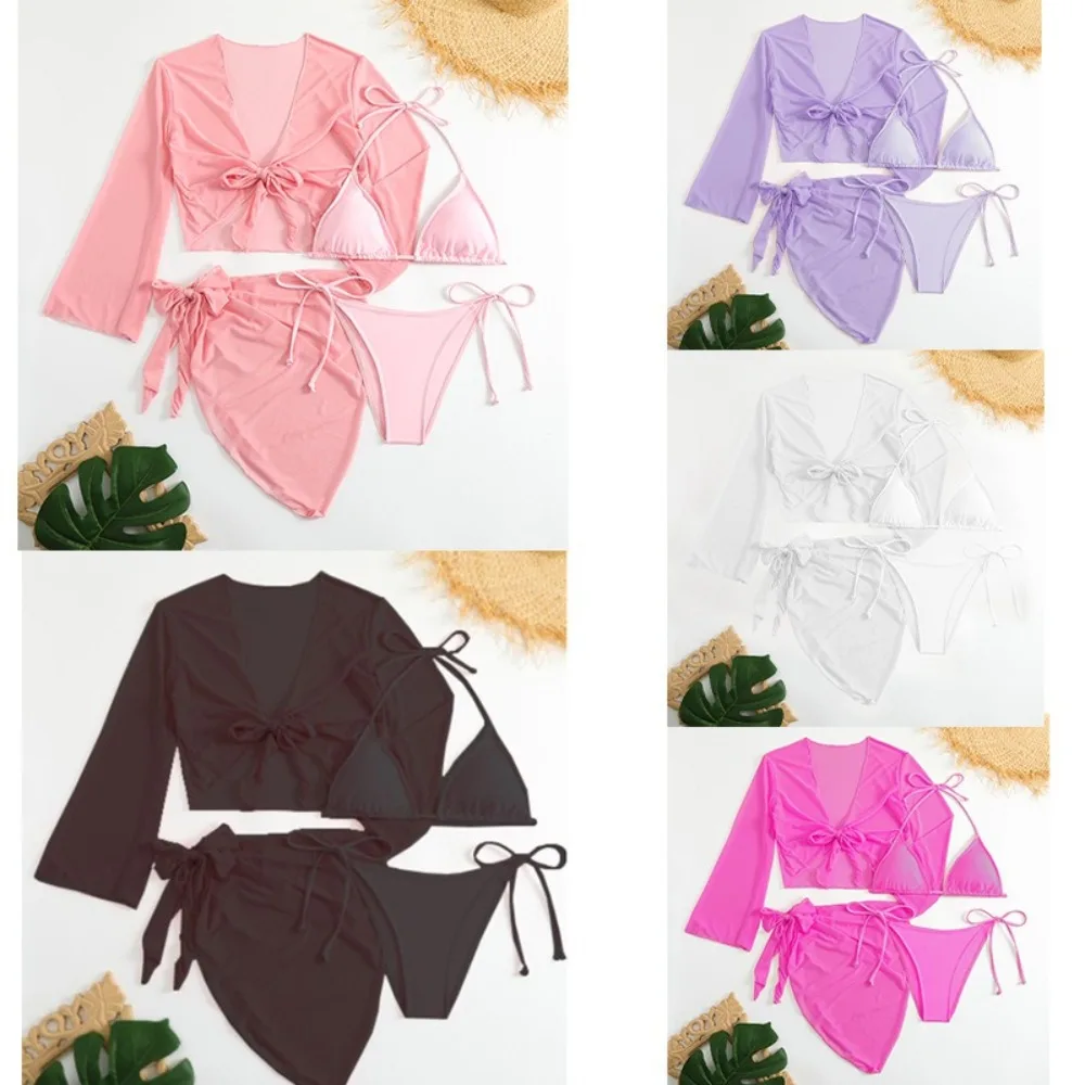New European and American Four-piece Set Solid Color Fashion Long-sleeved Tulle Skirt Swimsuit Women
New European and American Four-piece Set Solid Color Fashion Long-sleeved Tulle Skirt Swimsuit Women