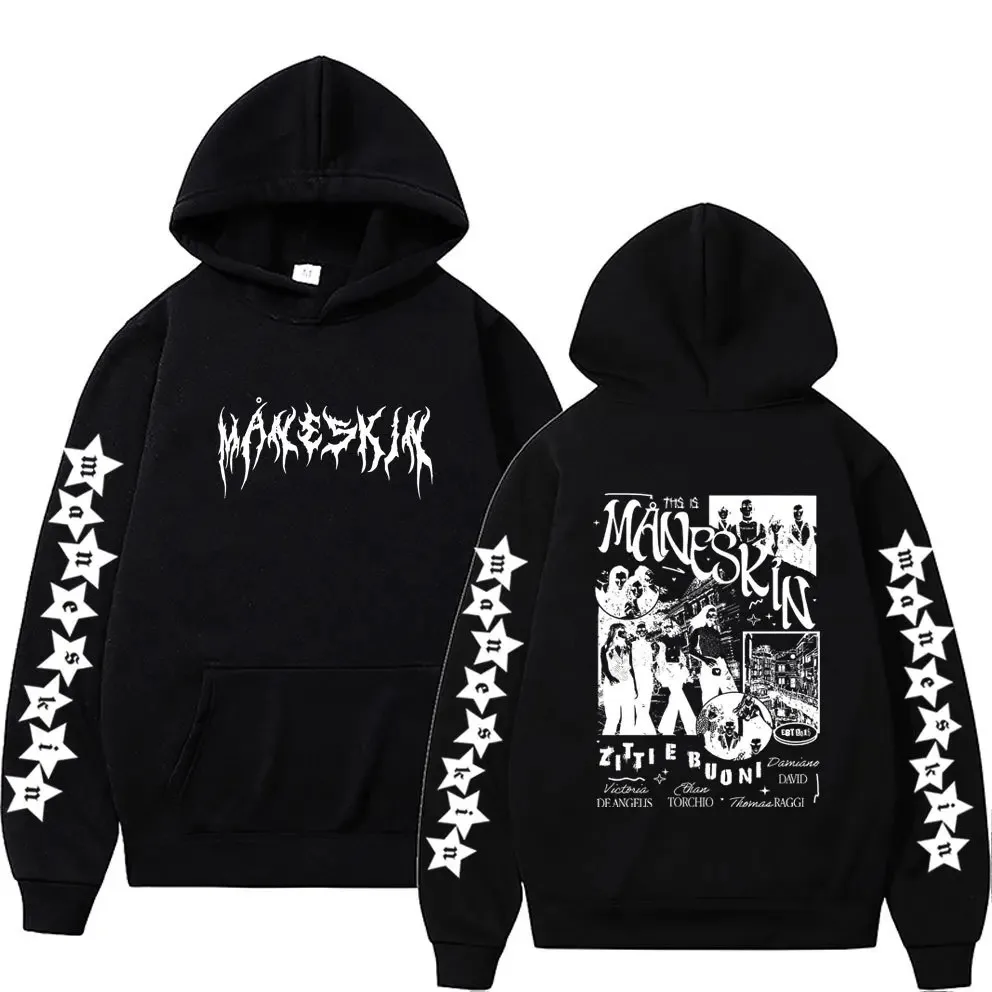 Fashion Streetwear Sportwear Italian Rock Band Maneskin Double Sided graphic print Men Autumn fleece hoodie Loose Long Sleeve
Fashion Streetwear Sportwear Italian Rock Band Maneskin Double Sided graphic print Men Autumn fleece hoodie Loose Long Sleeve