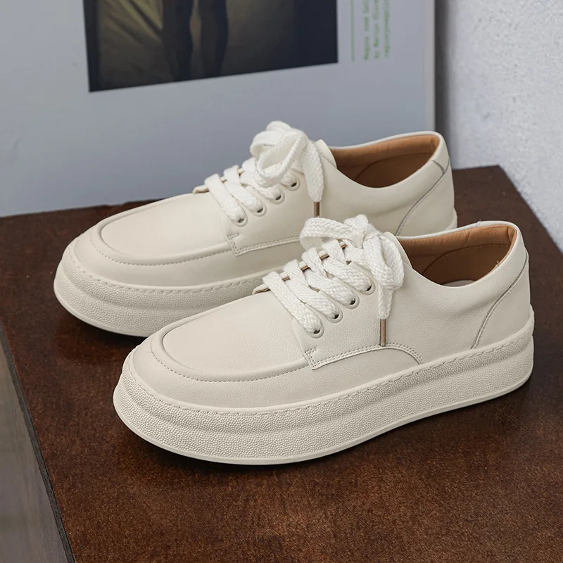 Korean style mens casual white shoes lace-up flats platform shoe breathable genuine leather sneakers youth street trend footwear
Korean style mens casual white shoes lace-up flats platform shoe breathable genuine leather sneakers youth street trend footwear