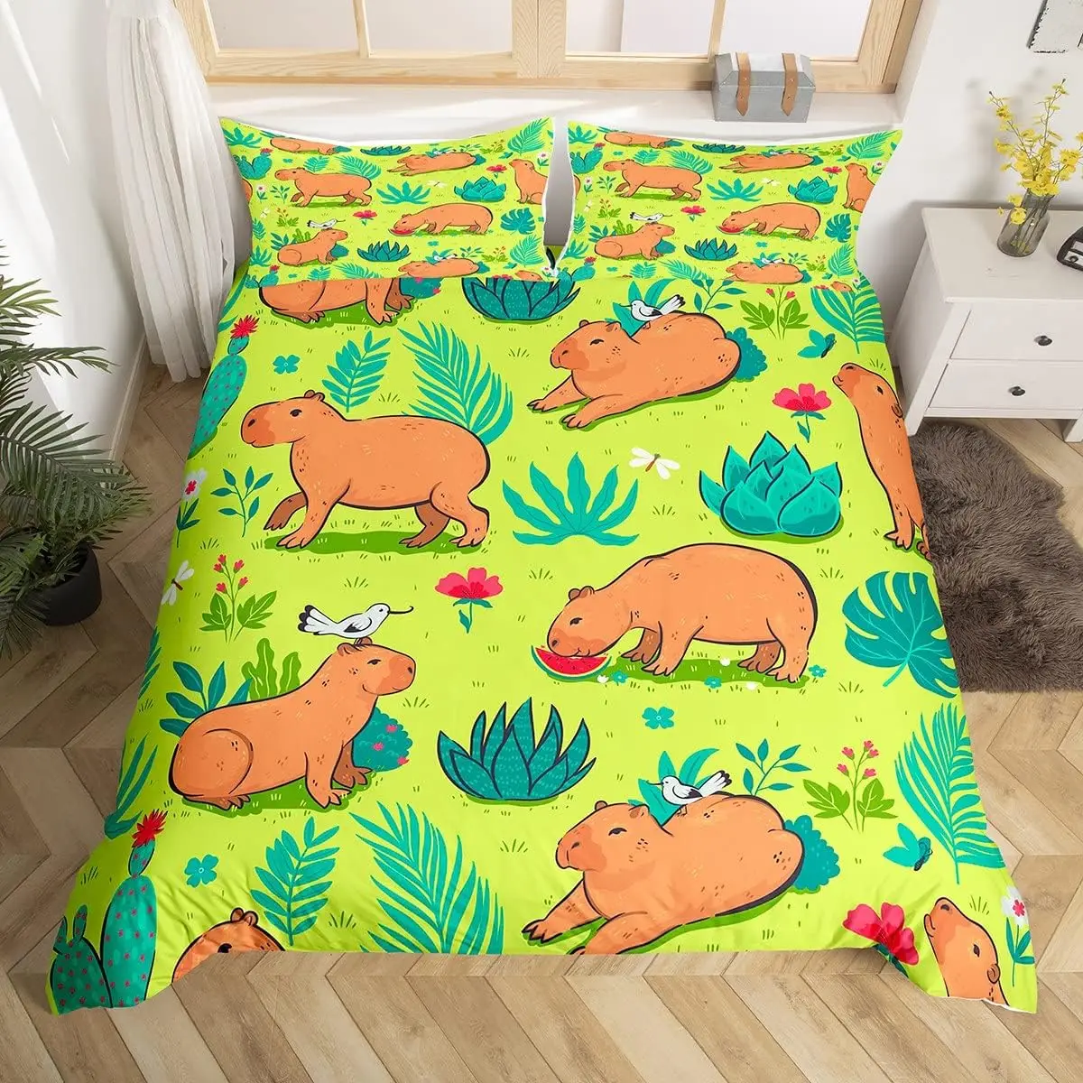 Cute Capybaras Bedding Set Single Size Cartoon Style Duvet Cover With 1 Pillowcase Funny Birds For Kids Boys Girls
Cute Capybaras Bedding Set Single Size Cartoon Style Duvet Cover With 1 Pillowcase Funny Birds For Kids Boys Girls