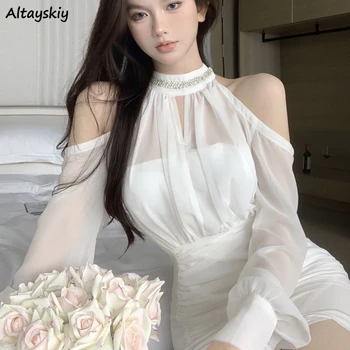 여성용 오프 숄더 드레스, 미니 힙 랩 쉬폰, 한국 스타일, 우아한 생일 파티, 페어리코어 섹시한 걸 클럽 드레스, 여름