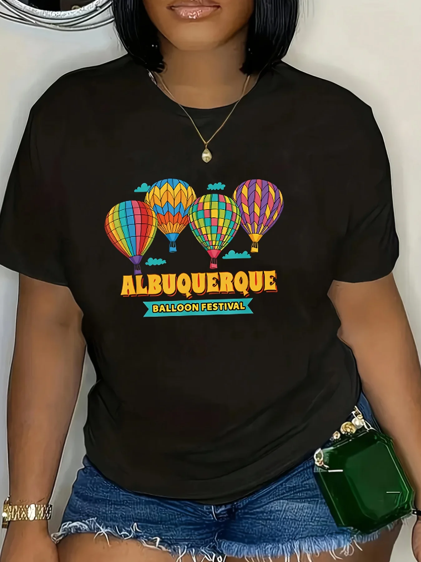 ALBUQUERQUE letters and cartoon hot air balloon pattern ladies T-shirt summer daily coat fashion trend women clothing
ALBUQUERQUE letters and cartoon hot air balloon pattern ladies T-shirt summer daily coat fashion trend women clothing