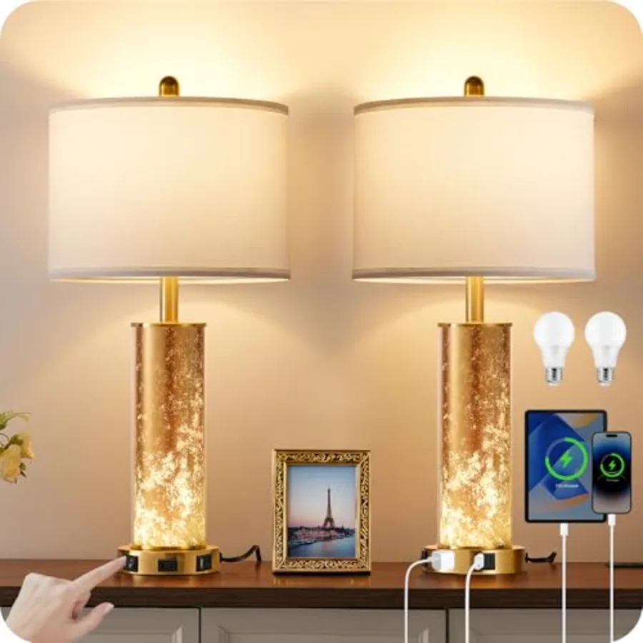 25.6" Gold Table Lamps Set of 2 Tall Bedside Lamps with Nightlight Modern Nightstand Lamp with USB Ports Desk Lamp for Bedroom
25.6" Gold Table Lamps Set of 2 Tall Bedside Lamps with Nightlight Modern Nightstand Lamp with USB Ports Desk Lamp for Bedroom