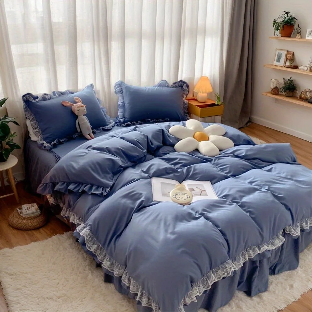 3pcs Ruffle Lace Comforter Set (1 Comforter + 2 Pillowcases), Soft and Cozy Bedding Set, Suitable for All Seasons, Machine Washable, Luxurious and Soft for All Kinds of Bedrooms
3pcs Ruffle Lace Comforter Set (1 Comforter + 2 Pillowcases), Soft and Cozy Bedding Set, Suitable for All Seasons, Machine Washable, Luxurious and Soft for All Kinds of Bedrooms