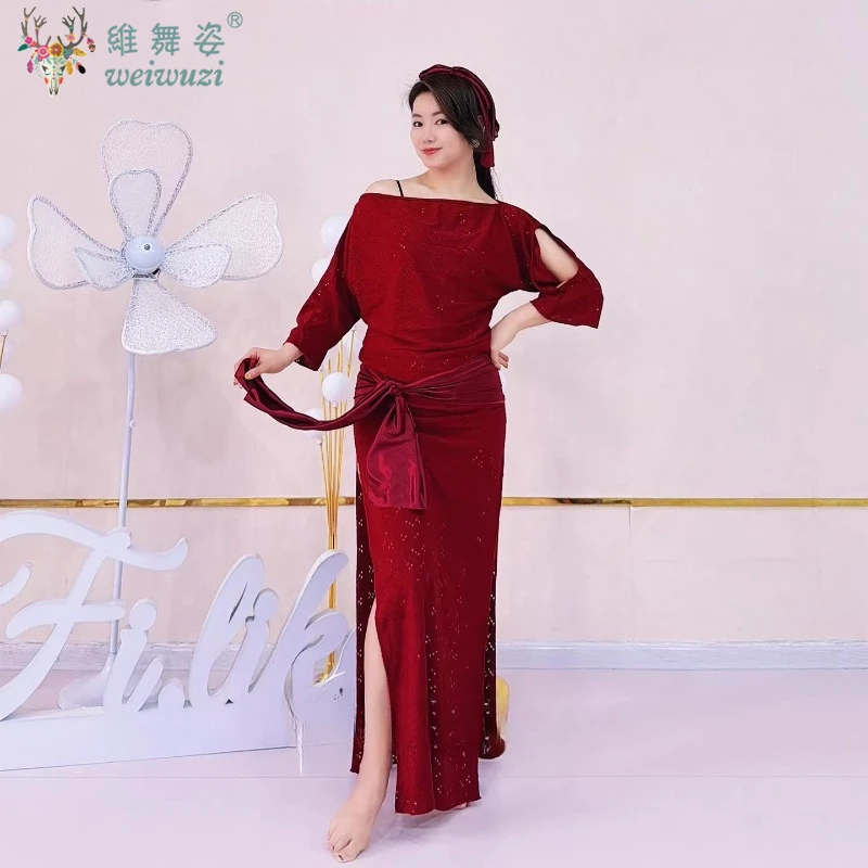 Belly Dance Practice Costume Women Off-the-shoulder Burgundy Robe WithBelt Baladi Shaabi Robe Folk Oriental Performance Clothing
Belly Dance Practice Costume Women Off-the-shoulder Burgundy Robe WithBelt Baladi Shaabi Robe Folk Oriental Performance Clothing