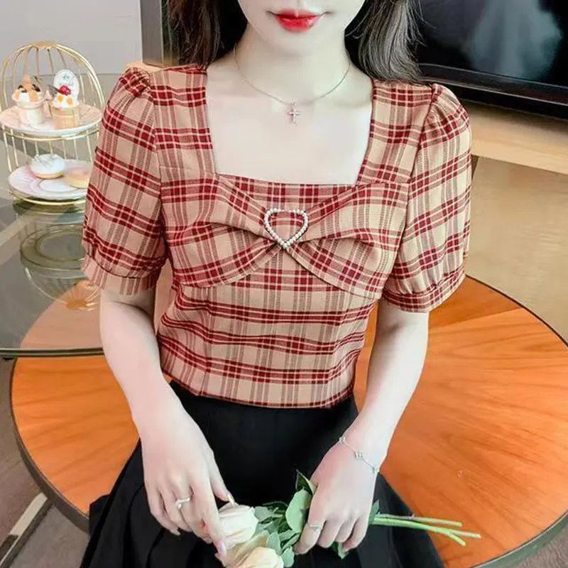 women clothes Summer Fashion Simplicity Plaid short sleeve square collar Shirts women's trend All-match Casual temperament Tops
women clothes Summer Fashion Simplicity Plaid short sleeve square collar Shirts women's trend All-match Casual temperament Tops