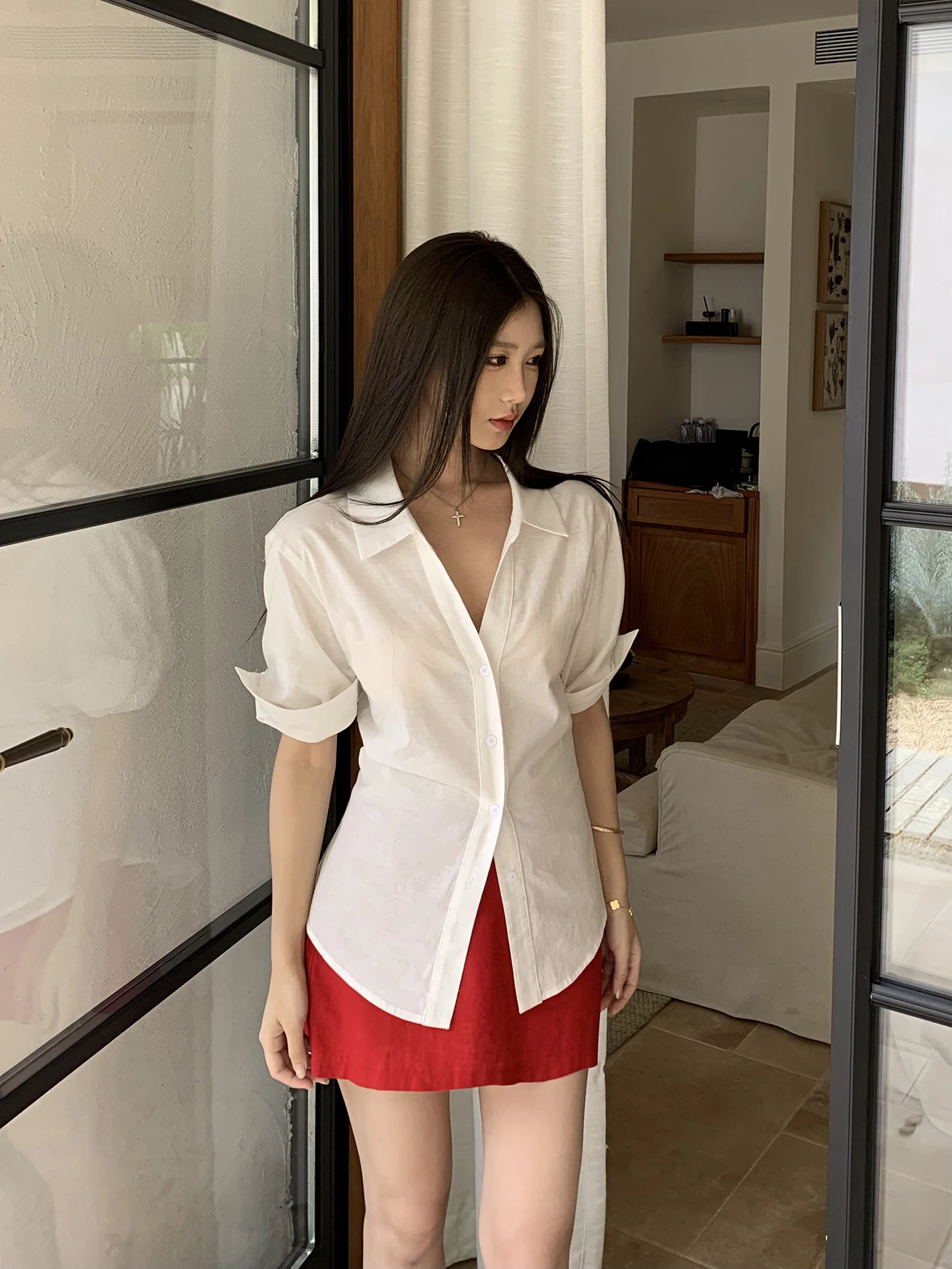 White Cotton Linen Women's Shirt Short Sleeve Stylish Top Beautiful Design Comfortable Fit Summer 2026 New Arrival HRG Style
White Cotton Linen Women's Shirt Short Sleeve Stylish Top Beautiful Design Comfortable Fit Summer 2026 New Arrival HRG Style