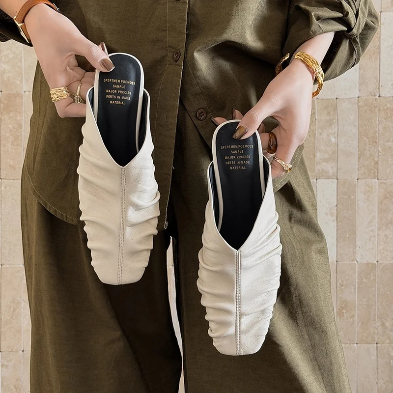 MKKHOU Women's Fashion High Quality Genuine Leather Slippers Wrinkled Flats Mules Shoes Comfortable Slip-On Casual Footwear
MKKHOU Women's Fashion High Quality Genuine Leather Slippers Wrinkled Flats Mules Shoes Comfortable Slip-On Casual Footwear