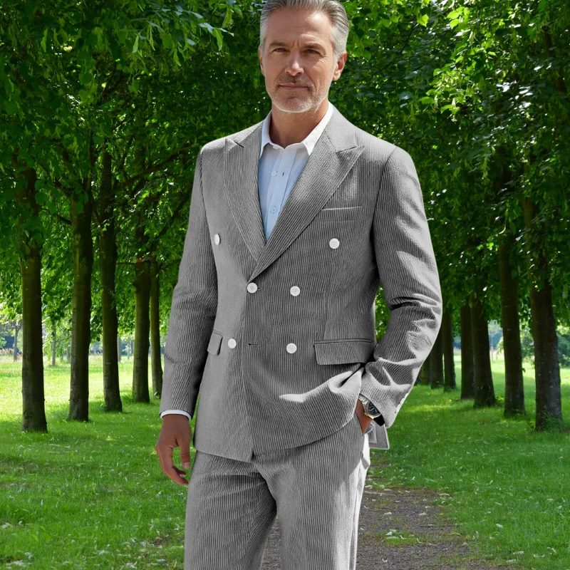 Mens Blue Seersucker Spring Summer Double-breasted Suits Peaked Lapel Grooms Sear Sucker Suit Wedding Mens Formal Suits Slim Fit
Mens Blue Seersucker Spring Summer Double-breasted Suits Peaked Lapel Grooms Sear Sucker Suit Wedding Mens Formal Suits Slim Fit