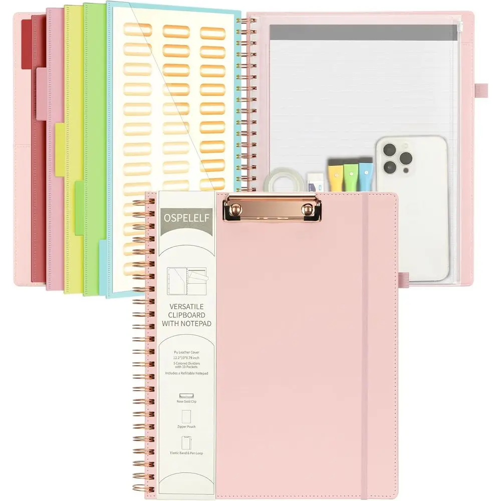 Clipboard with Notepad or Letter Size, Spiral Clipboard with Storage Zipper Pouch, 5 Dividers with 10 Keys, 39 Divider Label Sti
Clipboard with Notepad or Letter Size, Spiral Clipboard with Storage Zipper Pouch, 5 Dividers with 10 Keys, 39 Divider Label Sti