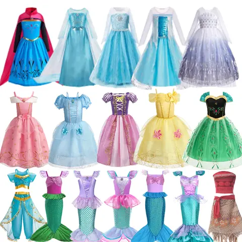 Mädchen Elsa Anna Kleid Kinder Prinzessin Karneval Kleid Kinder Jasmin Rapunzel Festzug Blume Verkleidung Cosplay Weihnachts kostüm